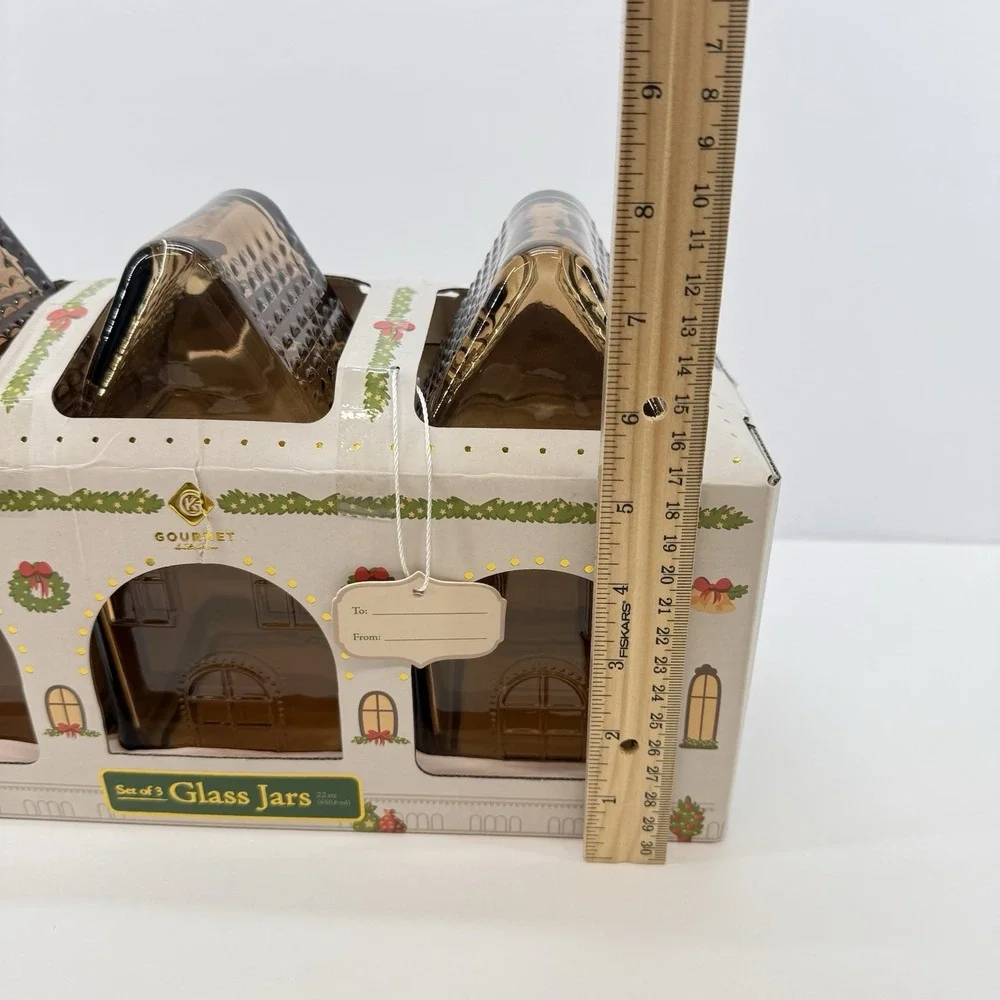 Target Amber Glass Gingerbread House Canister Cookie Jar Kitchen Home Decor Set